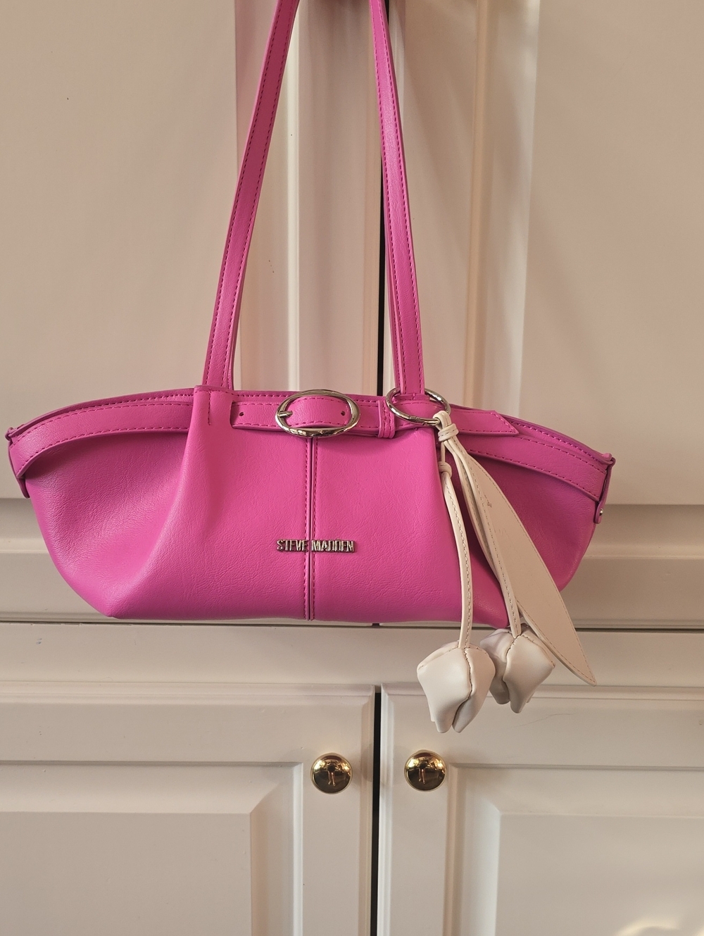 Steve Madden Hot Pink Shoulder Bag with Cream Floral Charm